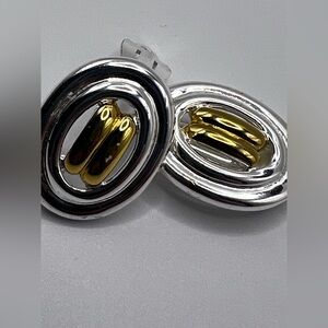 Krementz Silver and Gold Tone Oval CLIP Earrings
